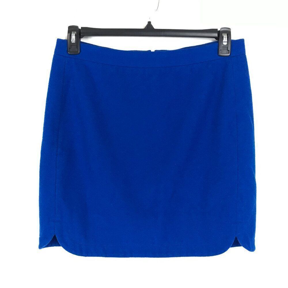 J. Crew Wool Blend Mini Skirt Women's Size 8 Tall Blue Lined Zip Career Party